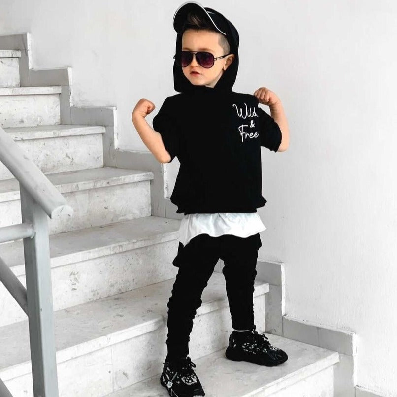 2-delige set | Hoodie joggingpak Logo | Wild & Free | Black