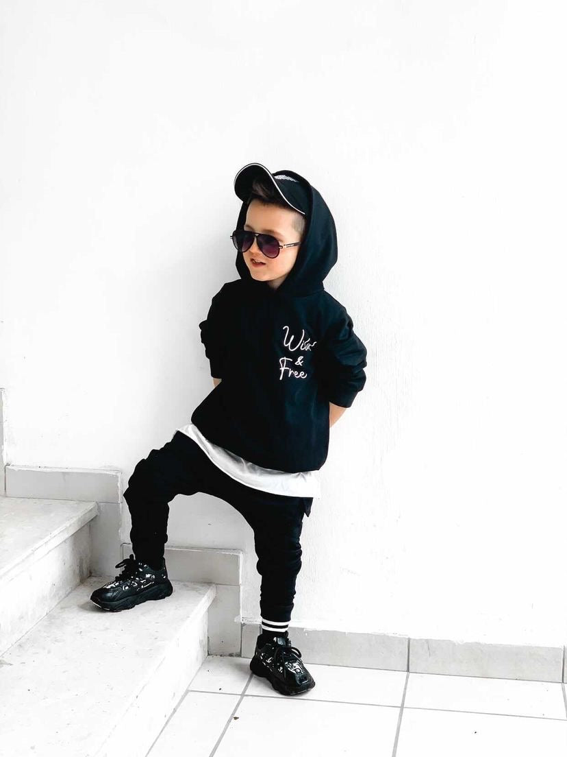 2-delige set | Hoodie joggingpak Logo | Wild & Free | Black