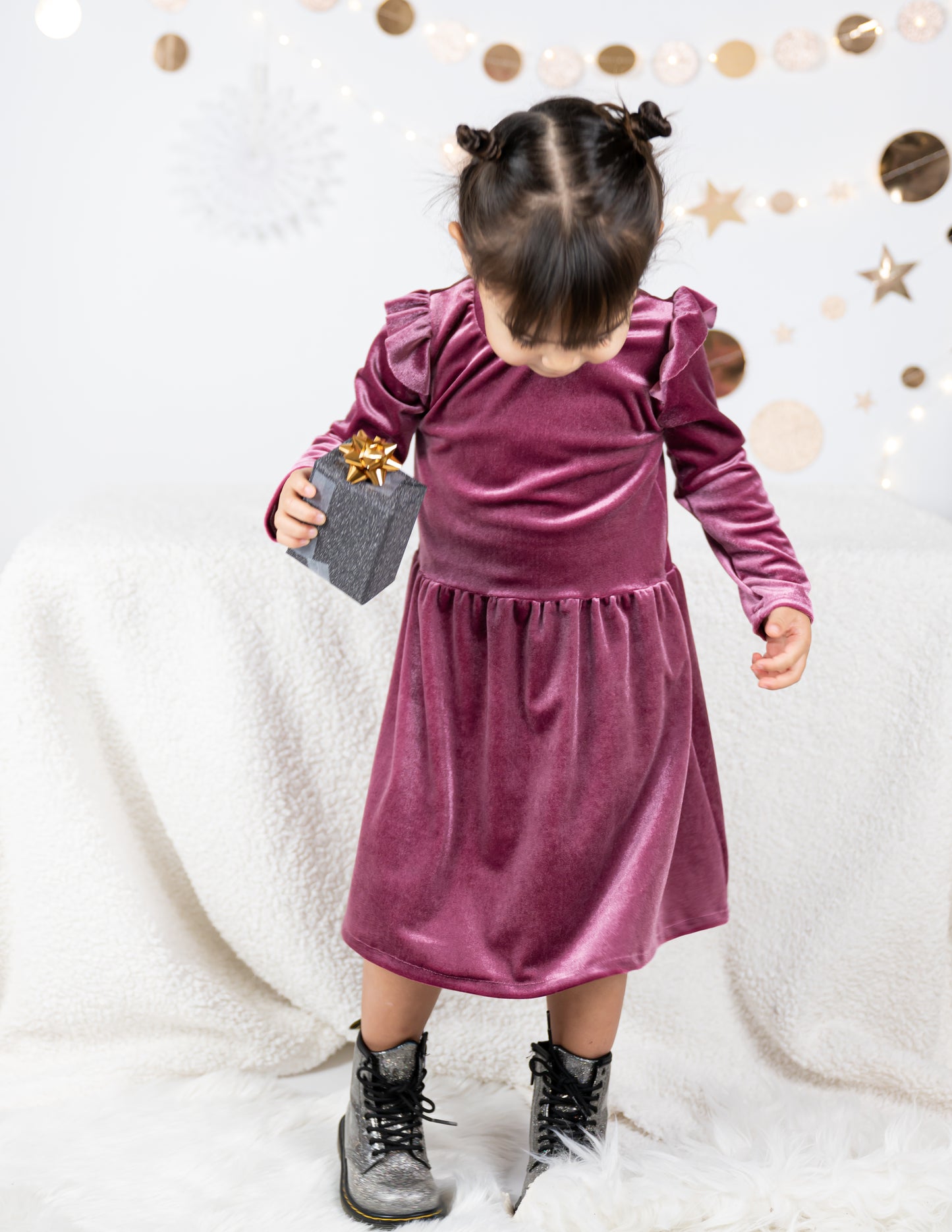 Jurkje ruffle | Velvet Old Rose | Handmade