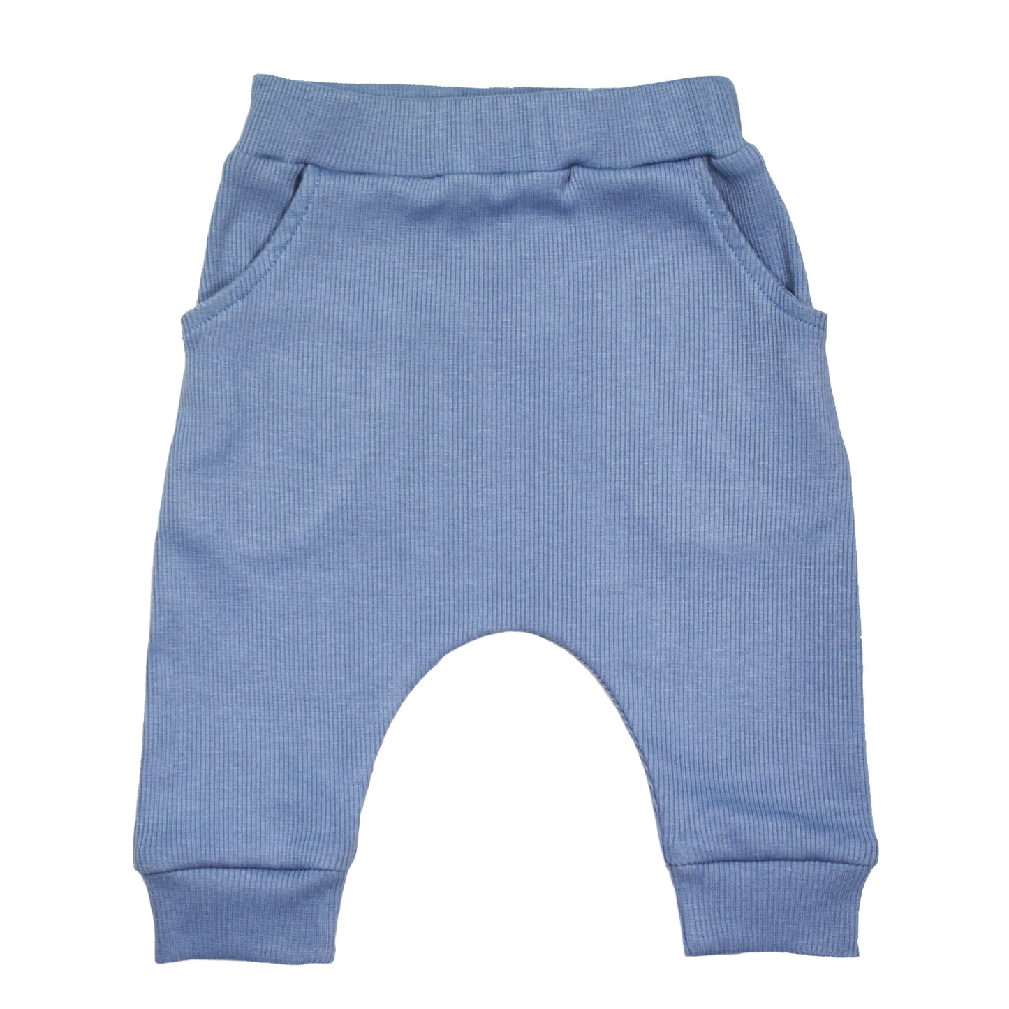 Harembroekje met zakjes | Cotton Rib Zacht Blauw | Handmade