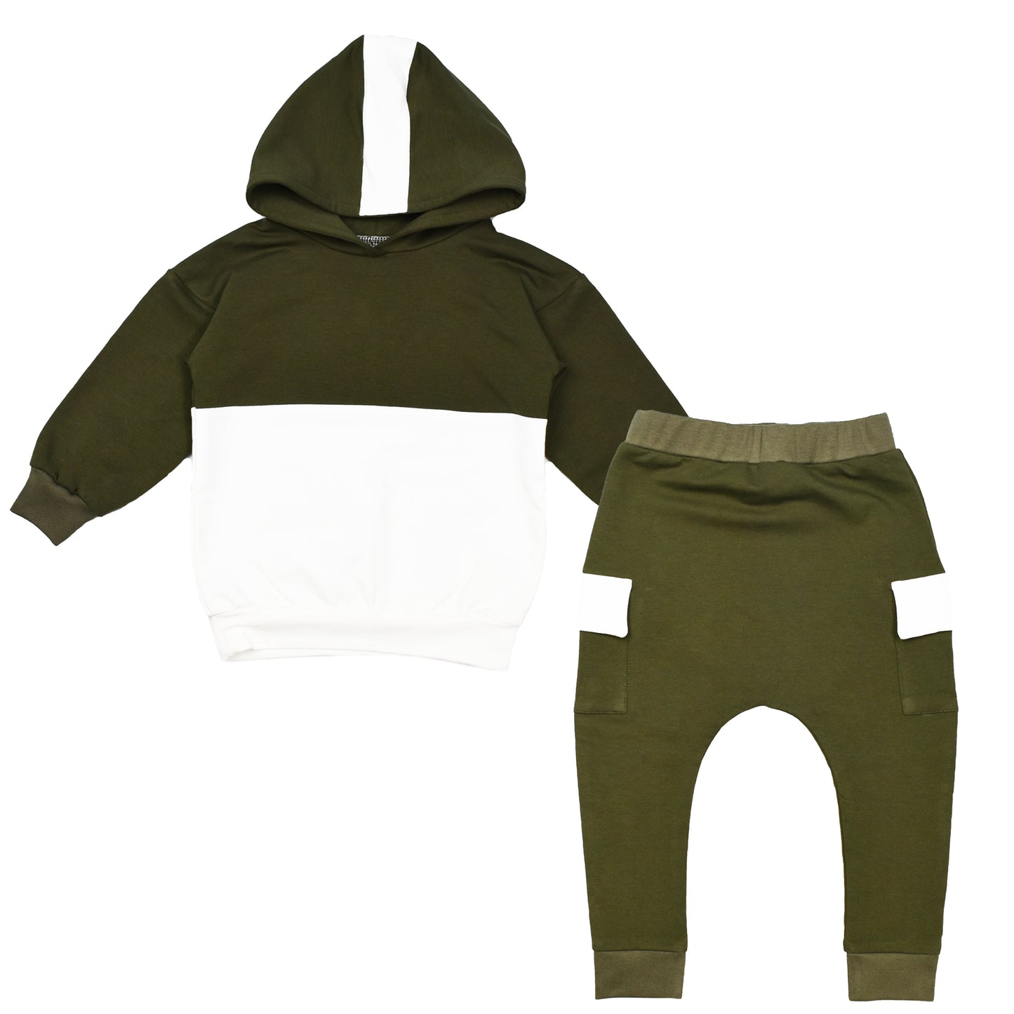 2-delige set | Hoodie joggingpak | 2-kleurig Olive & Cream