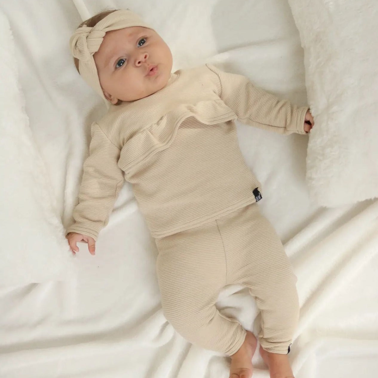 BM 2-delige set | Rib Ruffle | Sand
