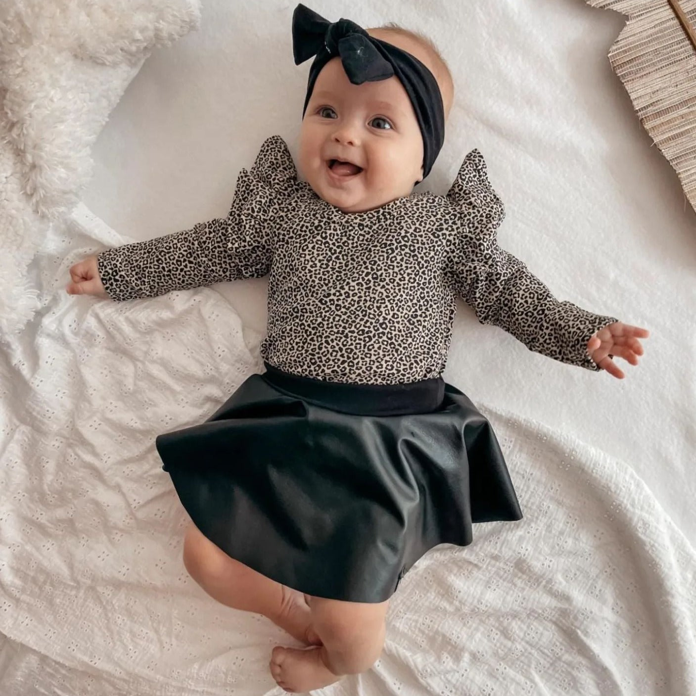 BM 2-delige set | Cirkelrokje Leather & Ruffle Top Baby Leopard