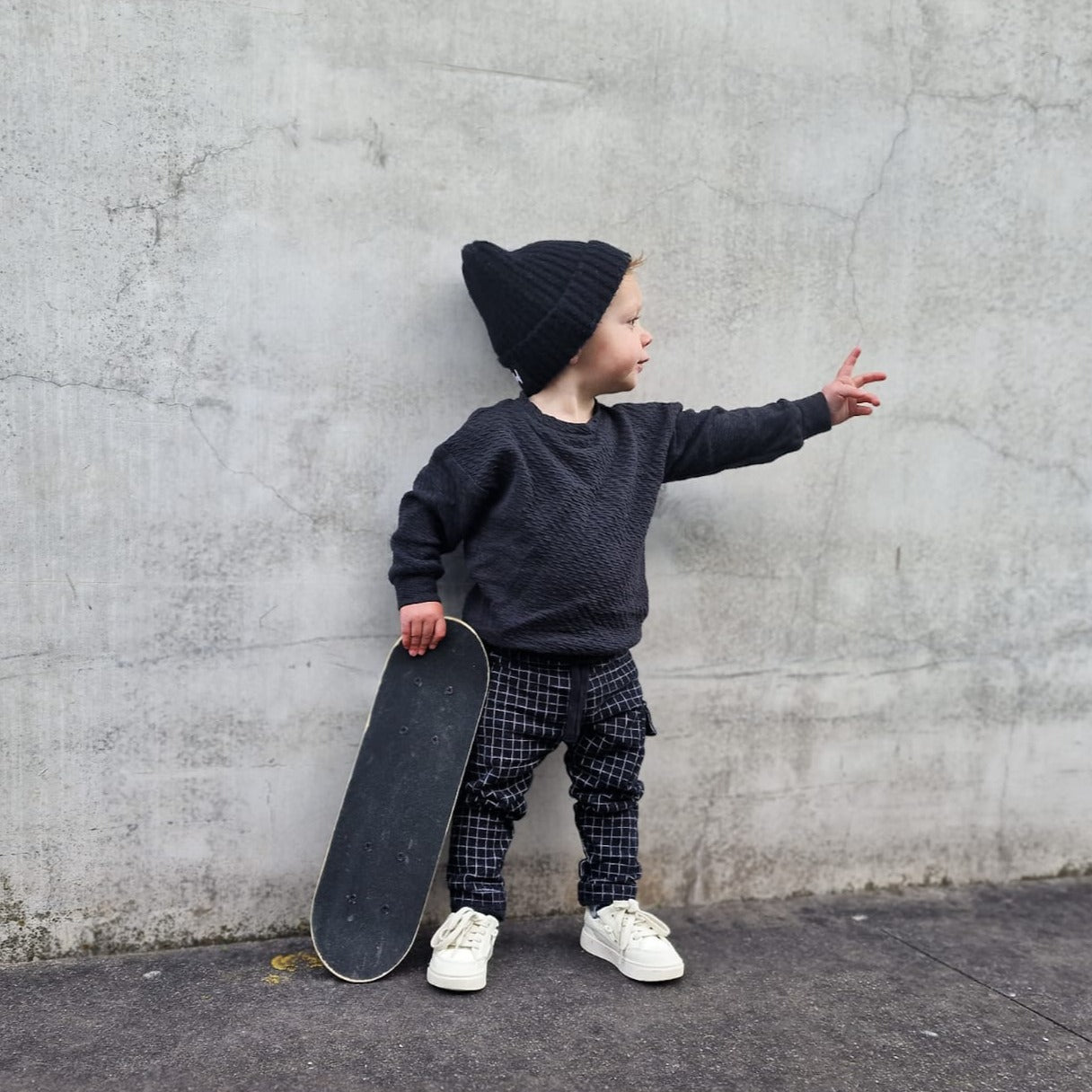 2-delige set | Sweater Knit Antracite | Broek cargo Checks Black