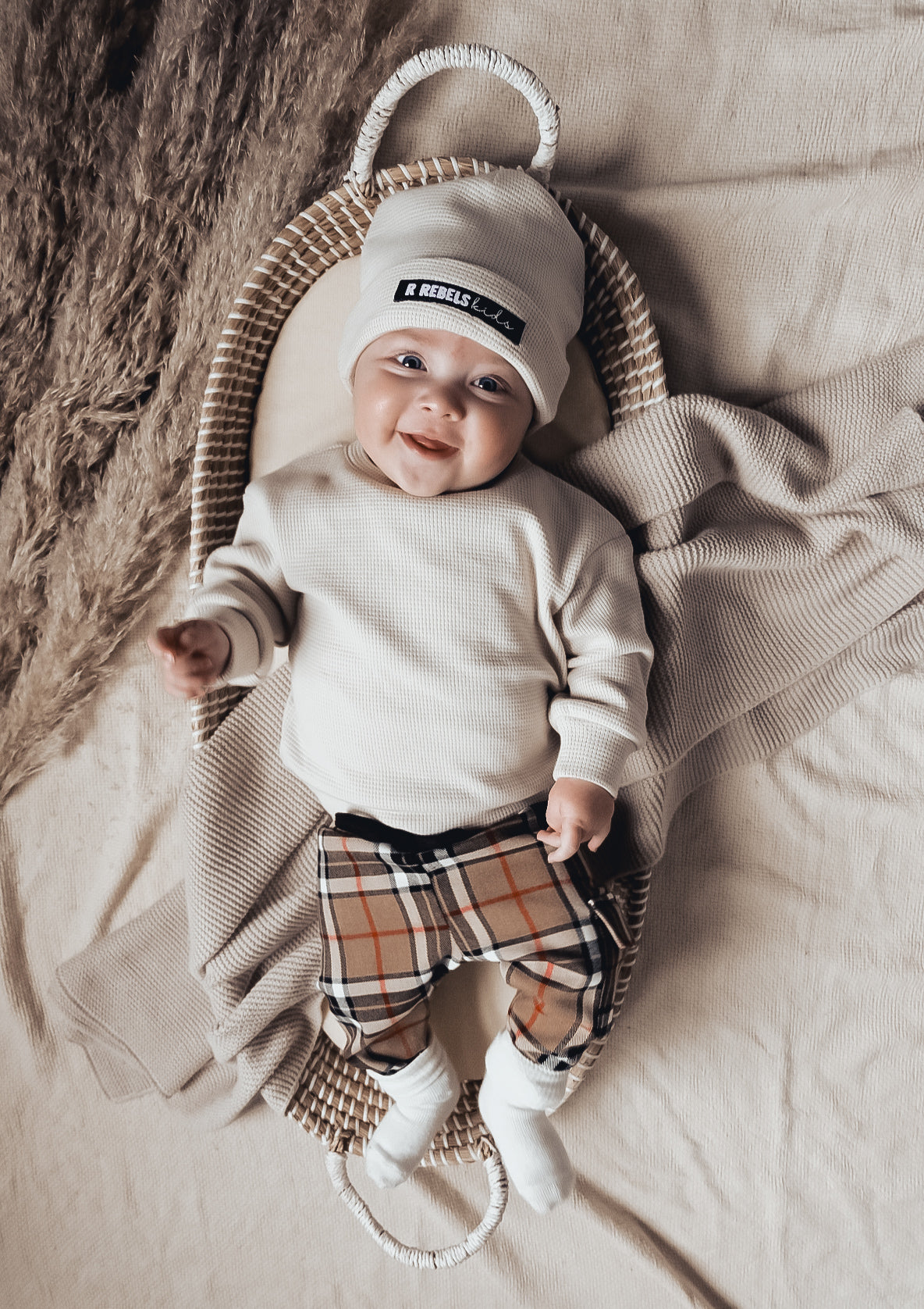 2-delige set | Trui Waffle Knit | Broek cargo Checks Camel