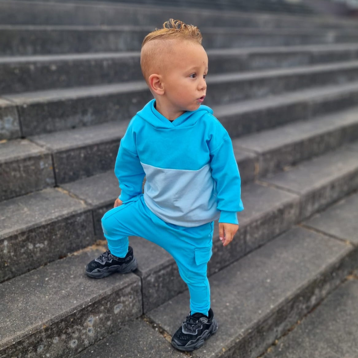 2-delige set | Hoodie joggingpak | 2-kleurig Sky Blue