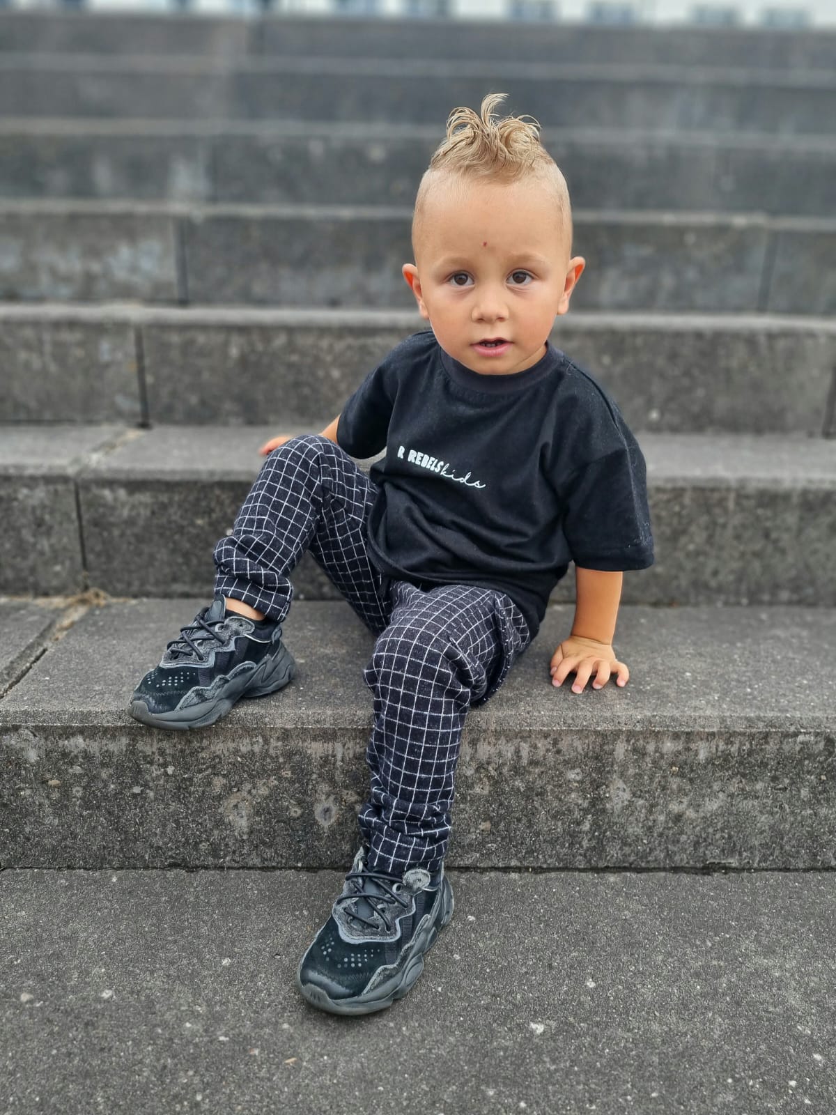Broek met cargozakje | Checks Black | Handmade