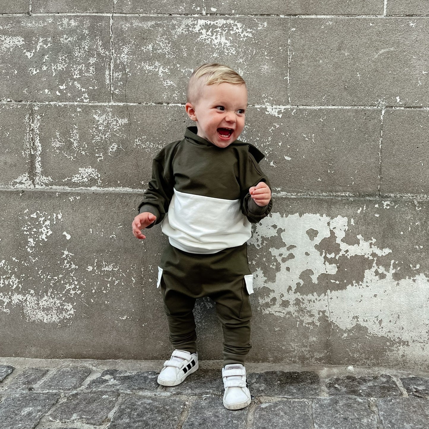 2-delige set | Hoodie joggingpak | 2-kleurig Olive & Cream