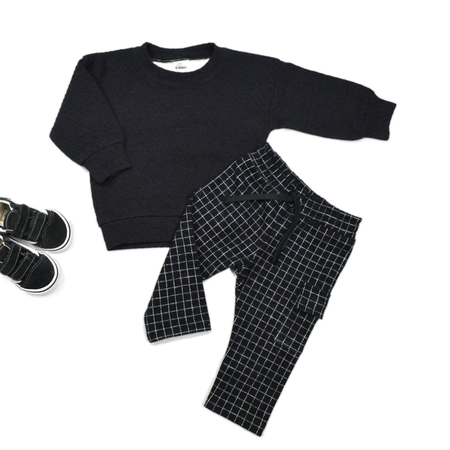 2-delige set | Sweater Knit Antracite | Broek cargo Checks Black